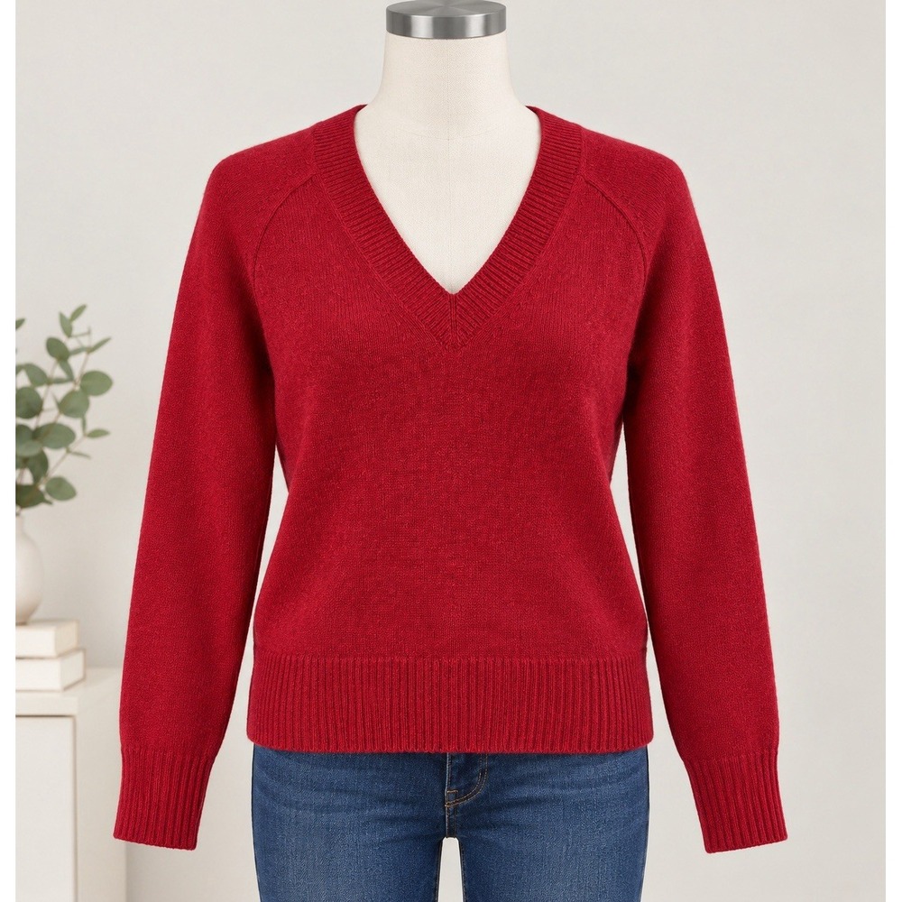 Banana Republic Red Cherry V-Neck Knit Sweater Women’s M | Autumn Cozy